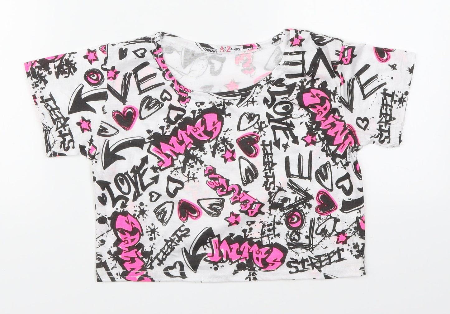 A to Z Girls White   Cropped T-Shirt Size 13 Years  - Graffiti