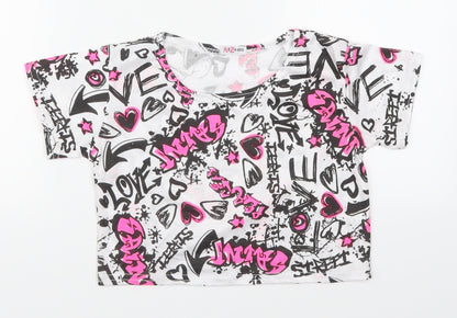 A to Z Girls White   Cropped T-Shirt Size 13 Years  - Graffiti