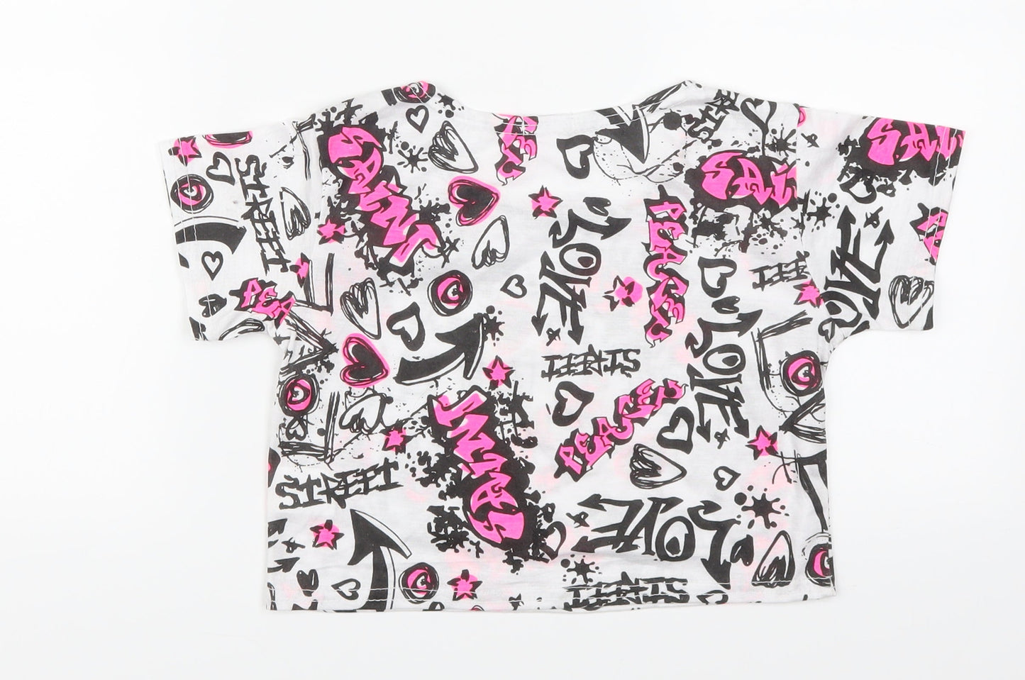 A to Z Girls White   Cropped T-Shirt Size 13 Years  - Graffiti