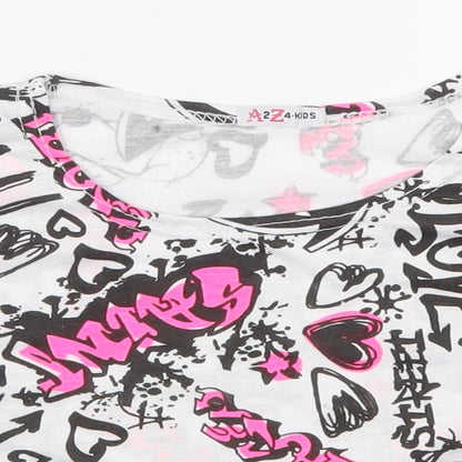 A to Z Girls White   Cropped T-Shirt Size 13 Years  - Graffiti