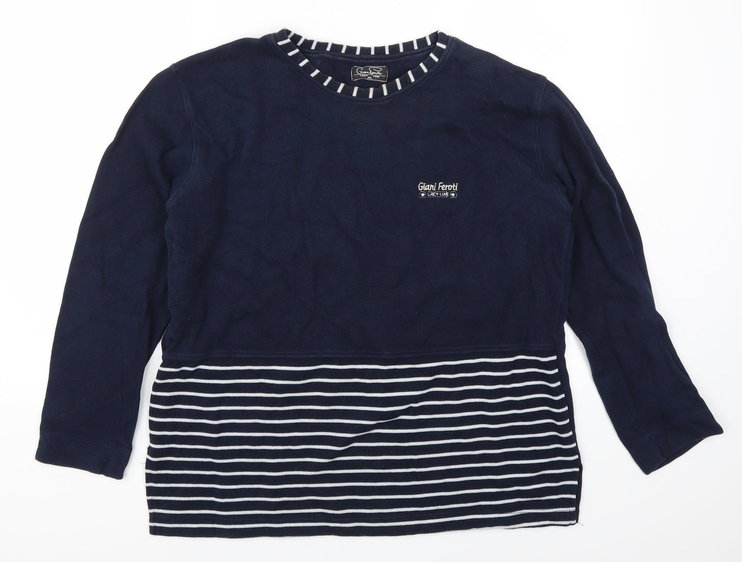 Giari Ferori Womens Blue Striped  Pullover Jumper Size XL