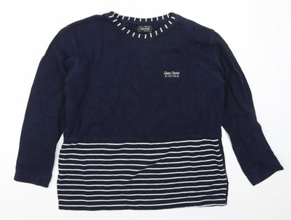 Giari Ferori Womens Blue Striped  Pullover Jumper Size XL