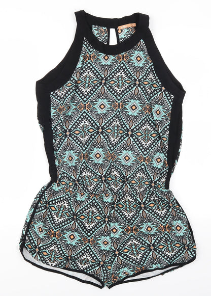 Myse Womens Blue Geometric  Playsuit One-Piece Size L