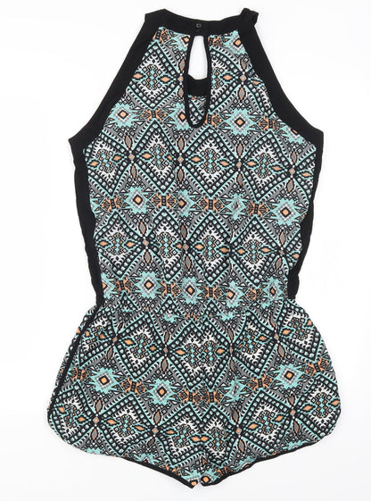 Myse Womens Blue Geometric  Playsuit One-Piece Size L
