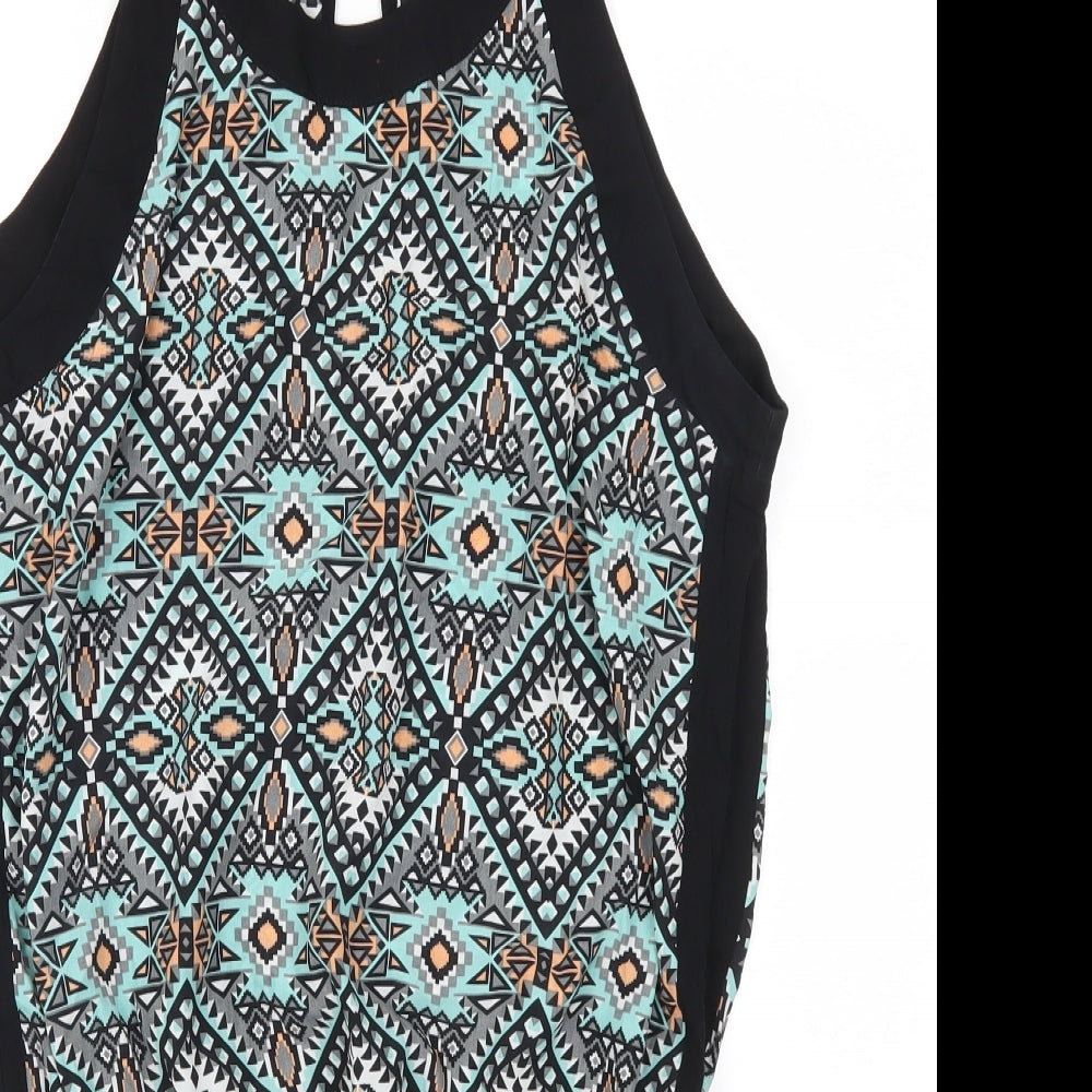 Myse Womens Blue Geometric  Playsuit One-Piece Size L