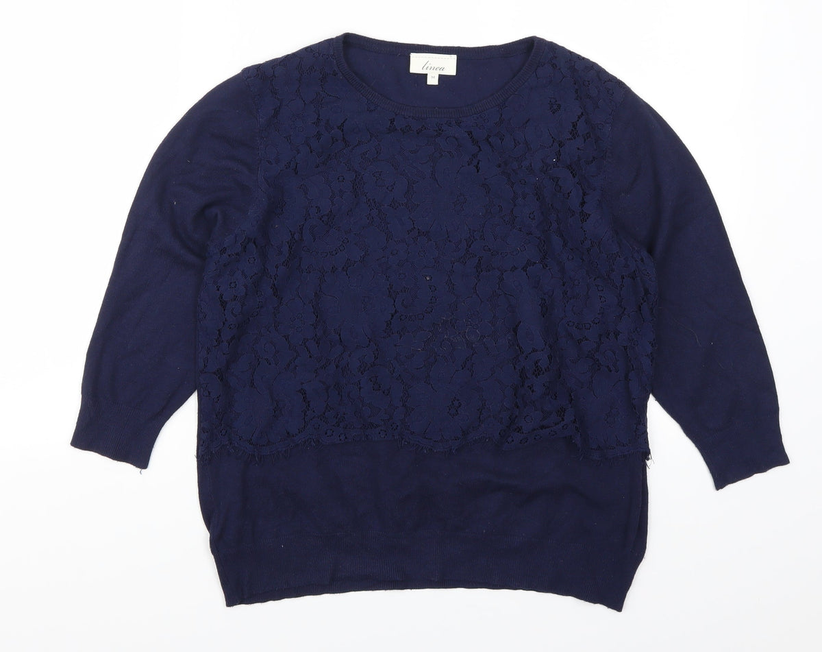 Linea Womens Blue  Lace Pullover Jumper Size M