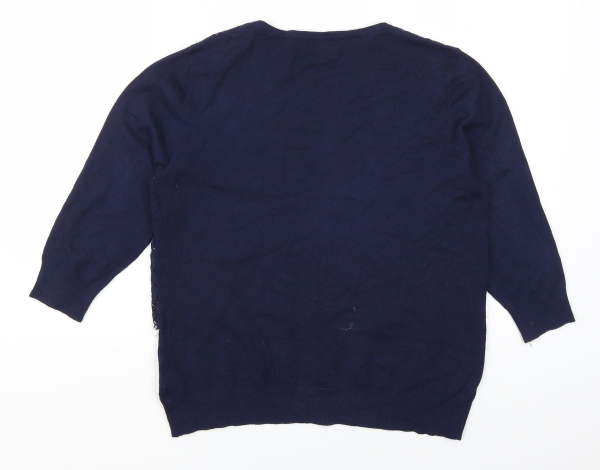 Linea Womens Blue  Lace Pullover Jumper Size M