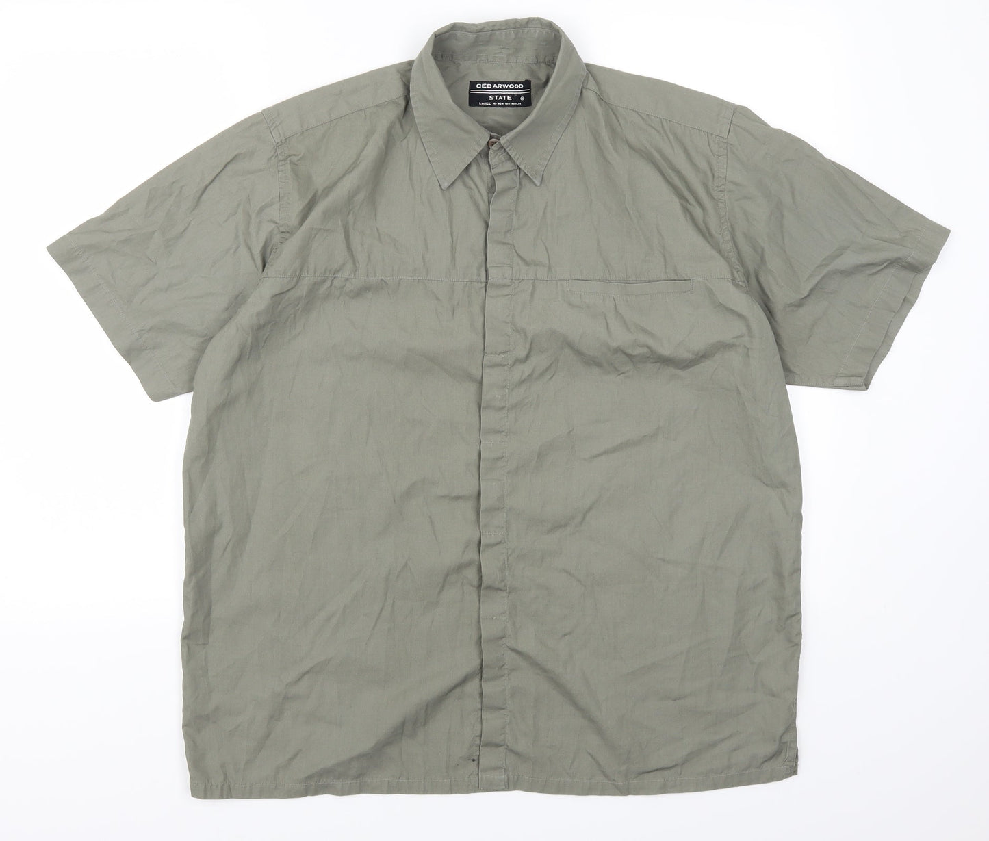 Mens UK Size L Cedar Wood State Green  Button-Up Short Sleeve Casual Shirt