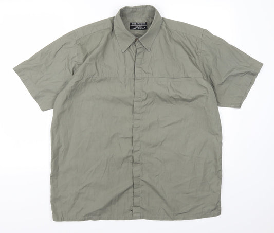 Mens UK Size L Cedar Wood State Green  Button-Up Short Sleeve Casual Shirt