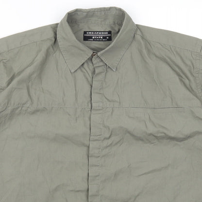 Mens UK Size L Cedar Wood State Green  Button-Up Short Sleeve Casual Shirt