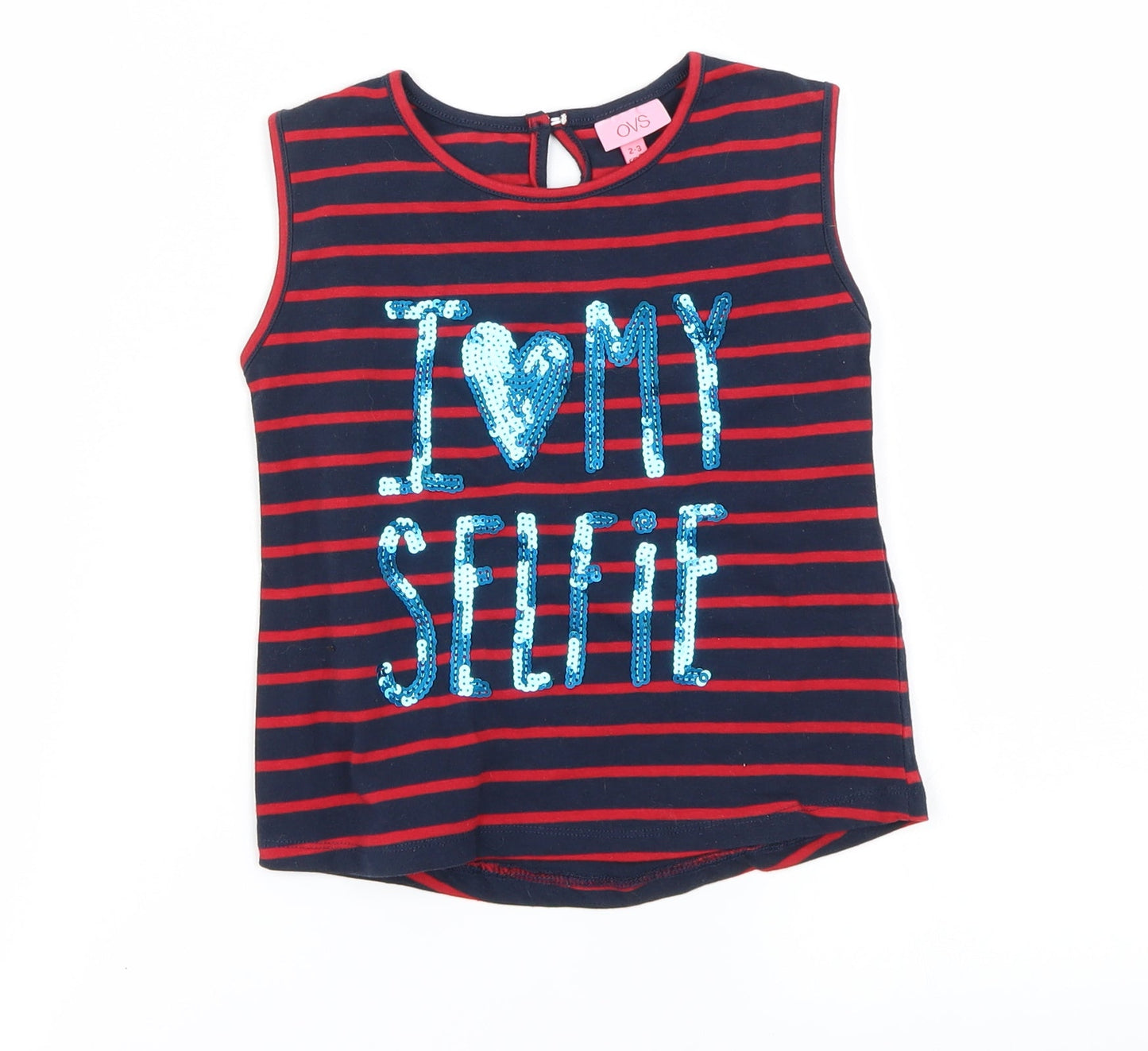 OVS  Girls Blue Striped  Basic T-Shirt Size 2-3 Years