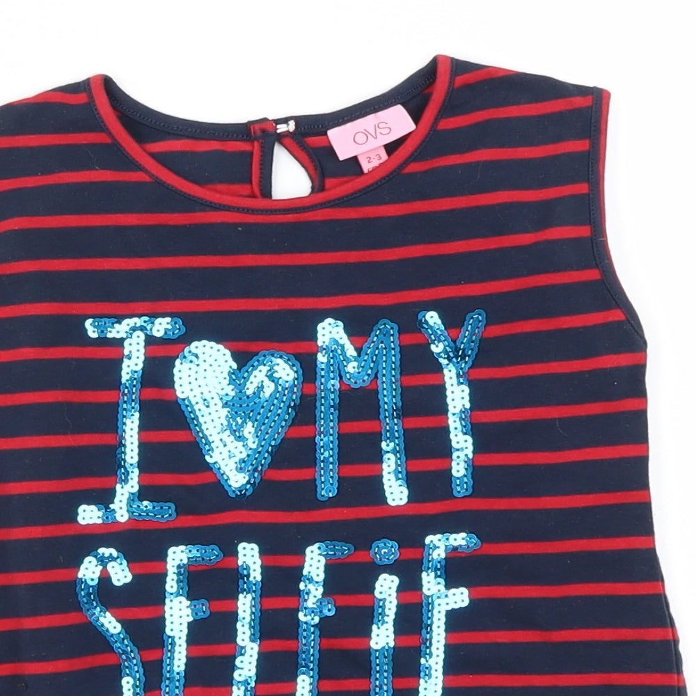OVS  Girls Blue Striped  Basic T-Shirt Size 2-3 Years