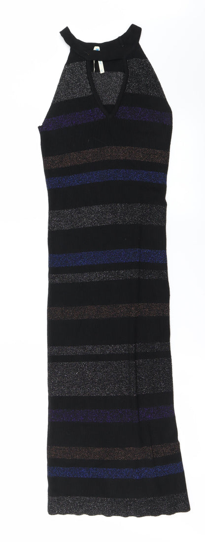 Preworn Womens Black Striped  Bodycon  Size M
