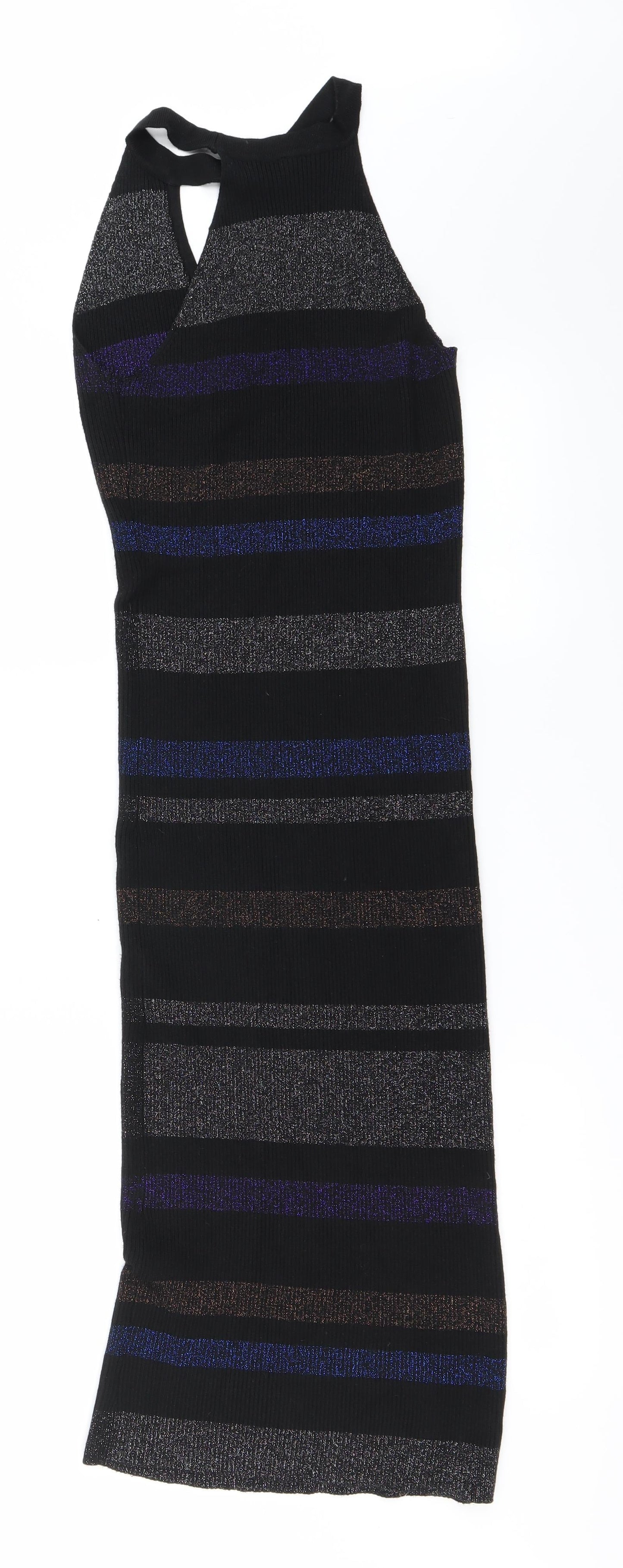 Preworn Womens Black Striped  Bodycon  Size M