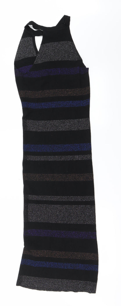 Preworn Womens Black Striped  Bodycon  Size M