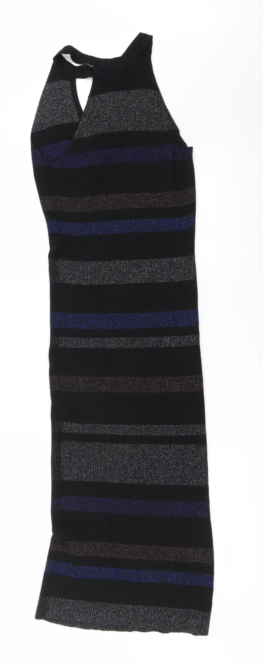 Preworn Womens Black Striped  Bodycon  Size M