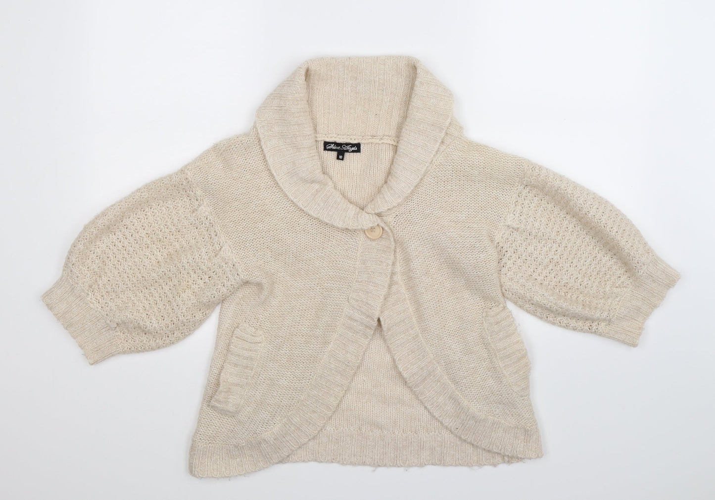Silent Angels Womens White  Knit Cardigan Jumper Size 10