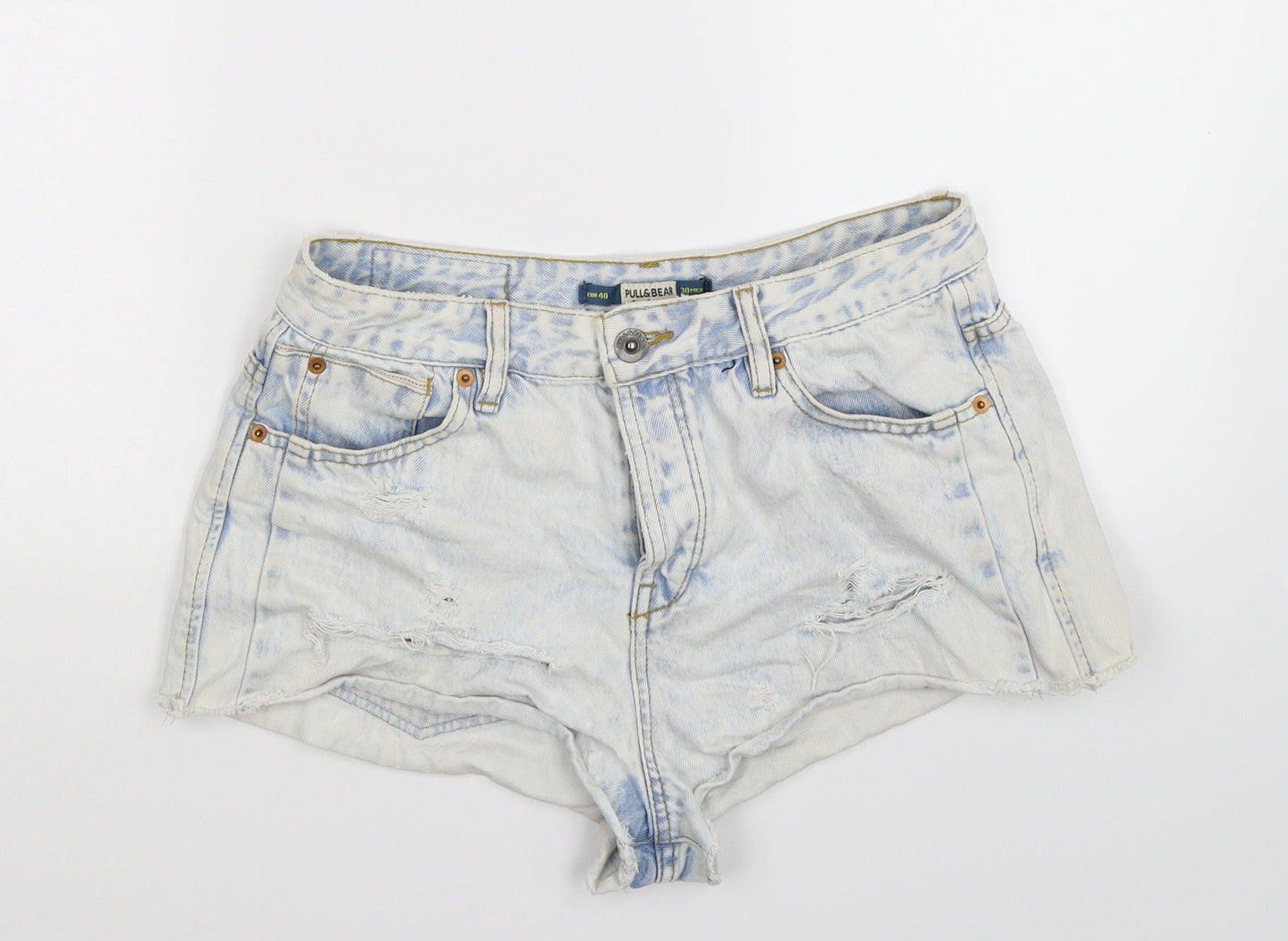 Pull&Bear Womens Blue  Denim Hot Pants Shorts Size 30 in - Distressed