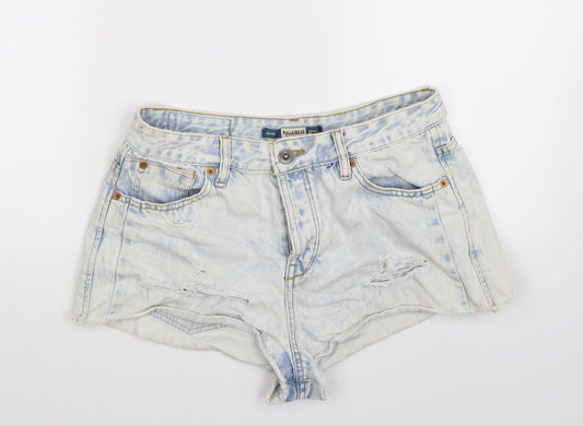 Pull&Bear Womens Blue  Denim Hot Pants Shorts Size 30 in - Distressed