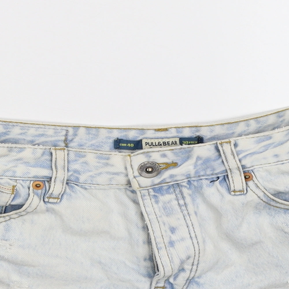 Pull&Bear Womens Blue  Denim Hot Pants Shorts Size 30 in - Distressed