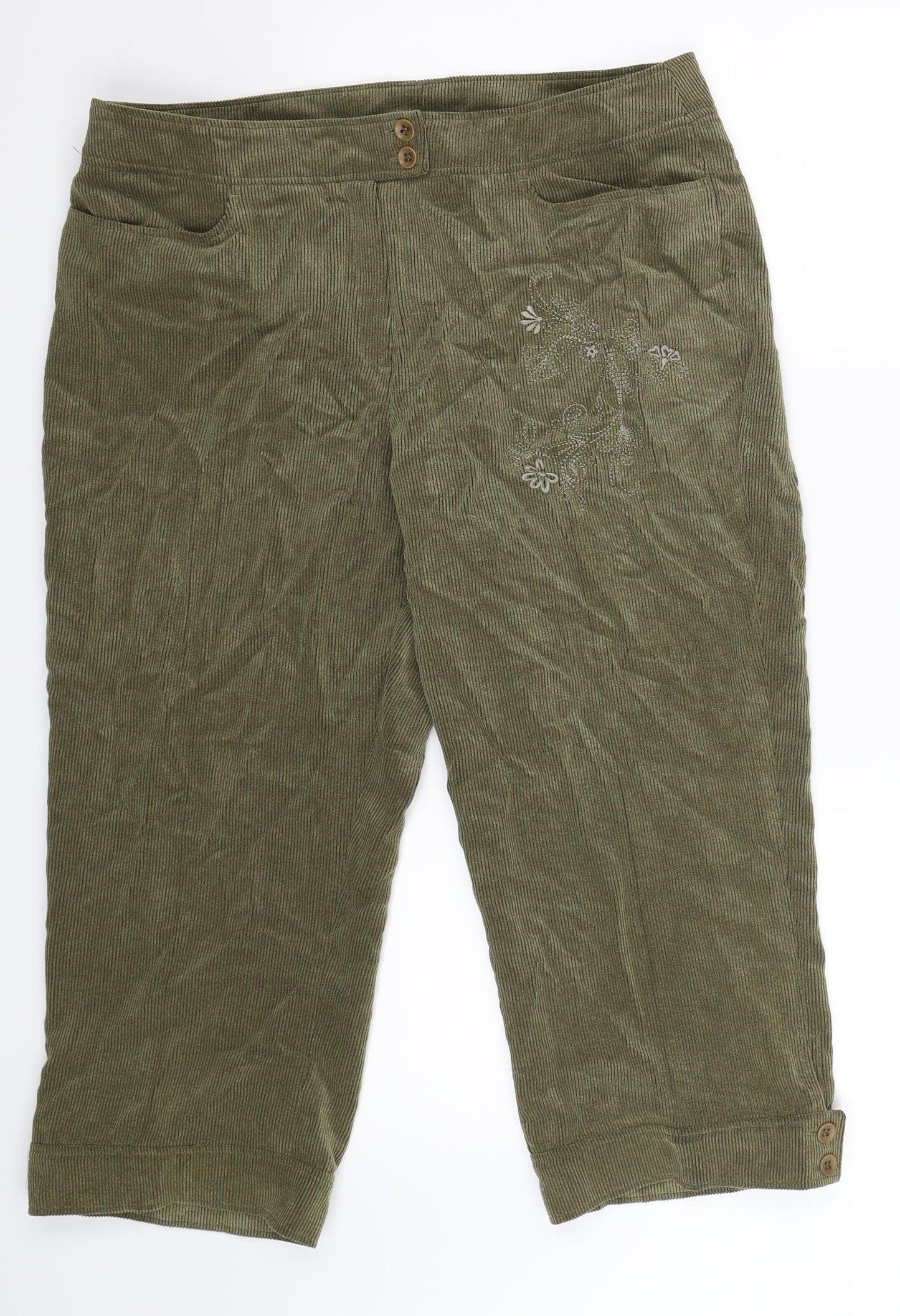 FSR Womens Green Floral Corduroy Cropped Trousers Size 34 in L23 in