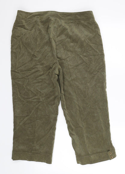 FSR Womens Green Floral Corduroy Cropped Trousers Size 34 in L23 in
