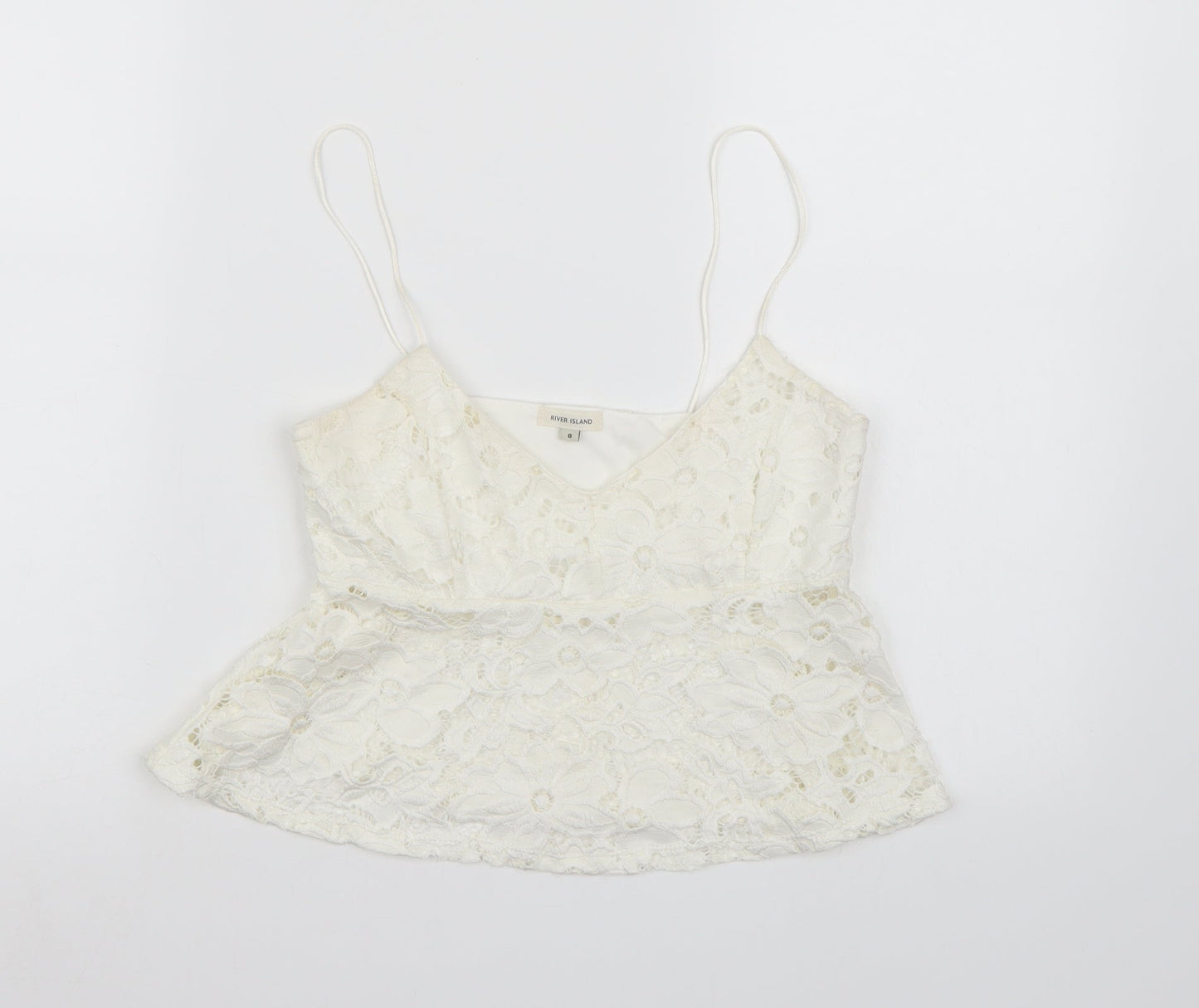 Womens UK Size 8 River Island White Cropped Tank