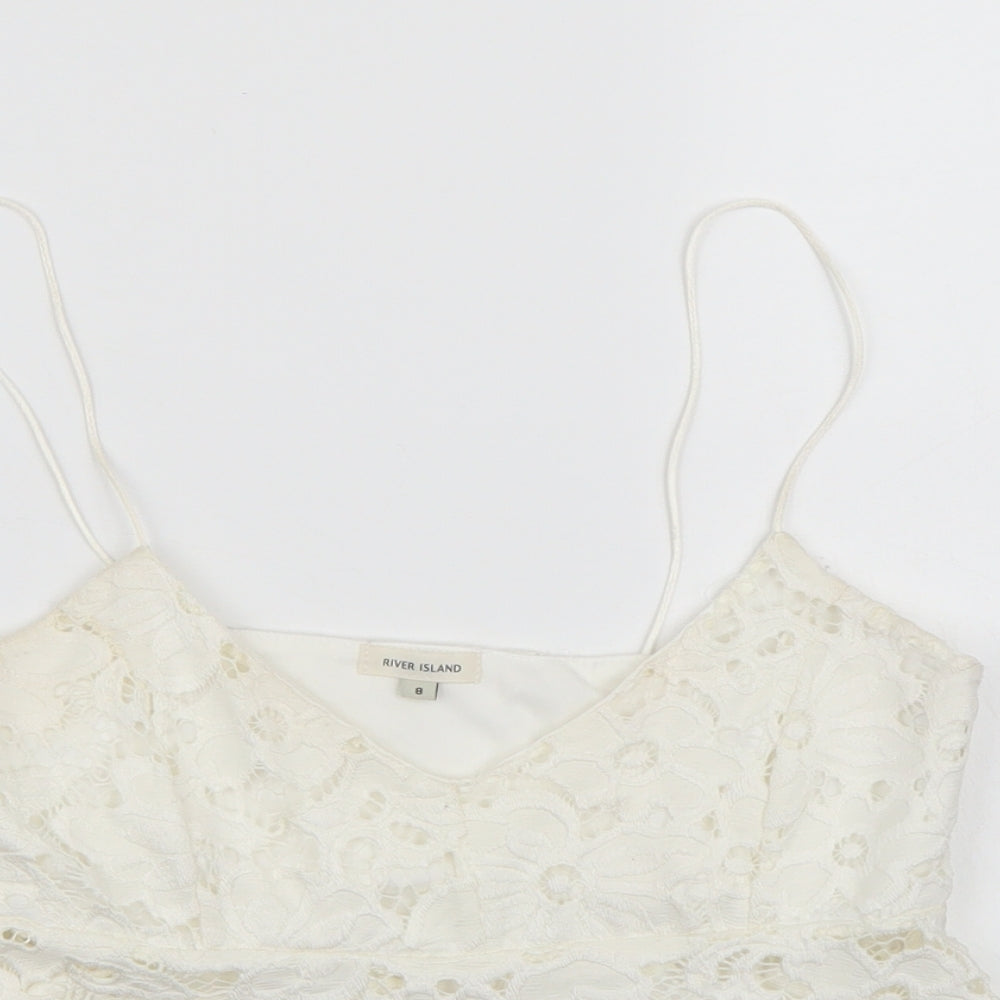Womens UK Size 8 River Island White Cropped Tank
