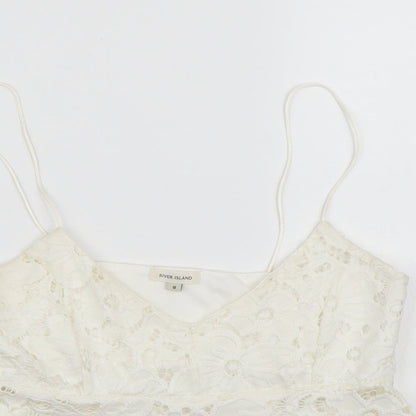 Womens UK Size 8 River Island White Cropped Tank
