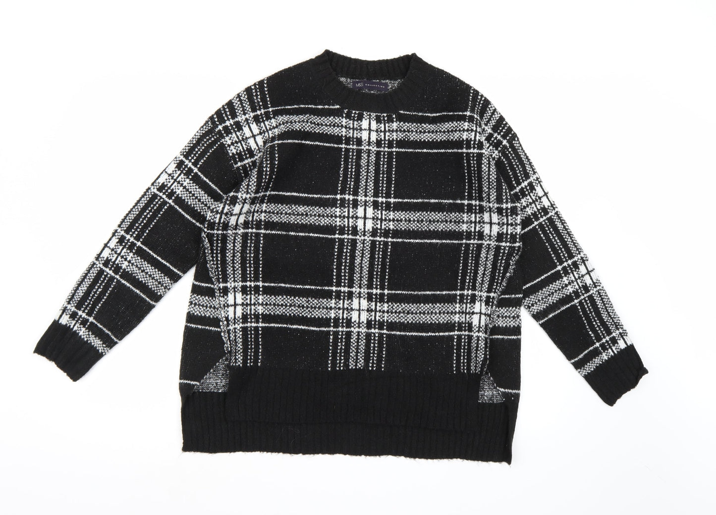 Marks and Spencer Womens Black Check Knit Pullover Jumper Size M
