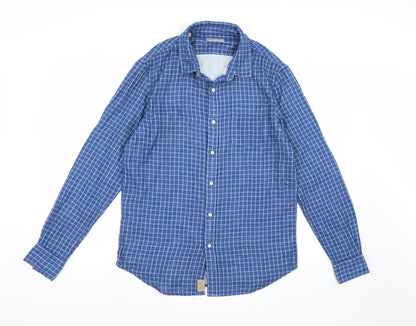 Mens UK Size M JACHS Blue  Button-Up Long Sleeve Casual Shirt