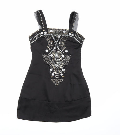 COTTON CLUB Womens Black  Satin A-Line  Size 12