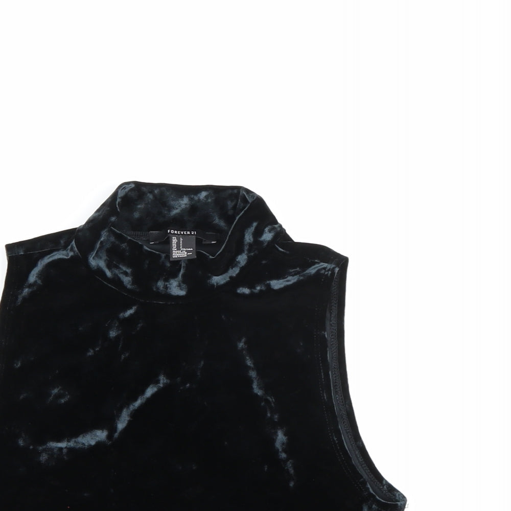 FOREVER 21 Womens Blue  Velour Cropped Tank Size L