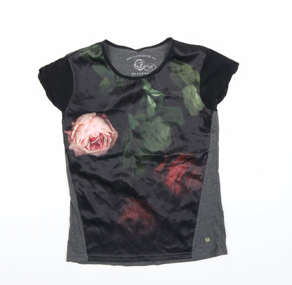 blackseal Womens Grey Floral  Basic T-Shirt Size XS