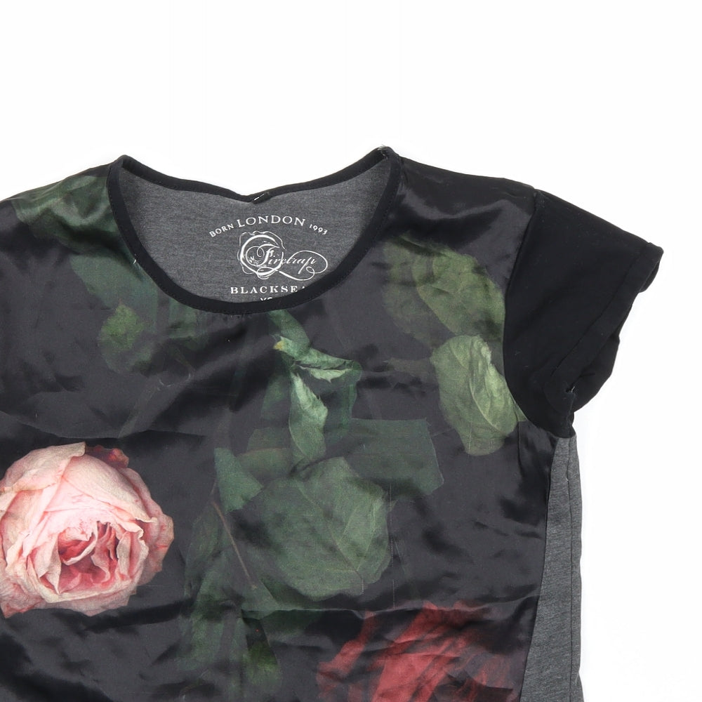 blackseal Womens Grey Floral  Basic T-Shirt Size XS