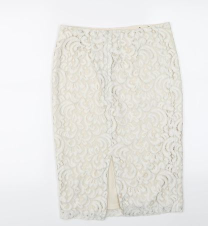 New Look Womens White Paisley  A-Line Skirt Size 10