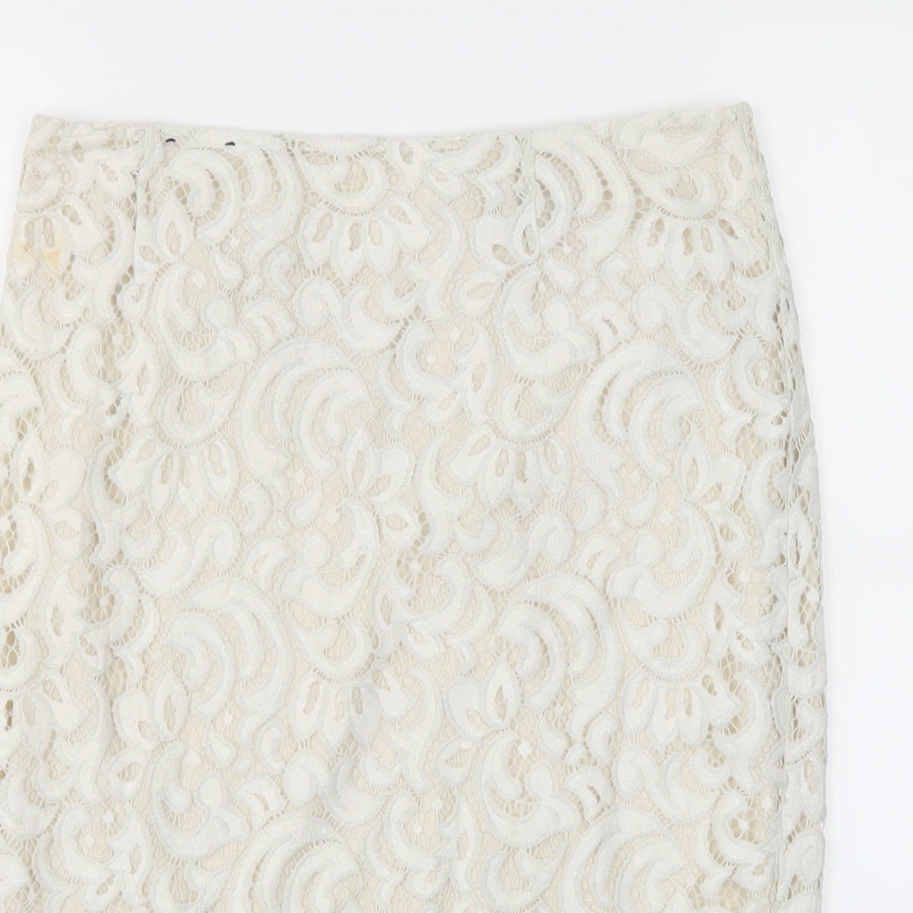 New Look Womens White Paisley  A-Line Skirt Size 10