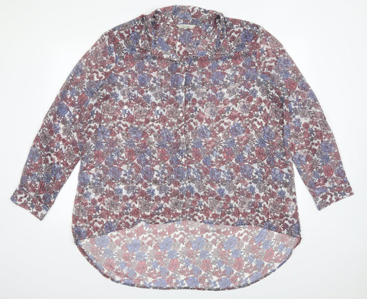 Peacocks Womens Blue Floral  Basic Button-Up Size 20  - see through