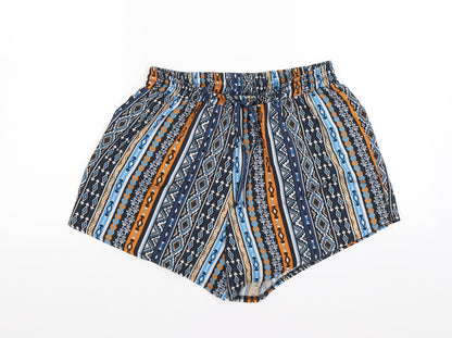 Select Womens Blue Geometric  Hot Pants Shorts Size 12