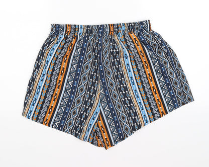 Select Womens Blue Geometric  Hot Pants Shorts Size 12