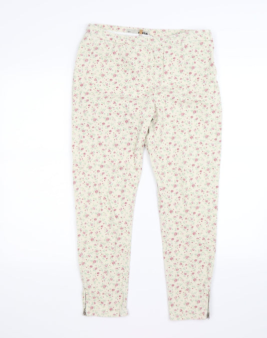Topshop Womens Beige Floral Denim Cropped Jeans Size 12 L24 in