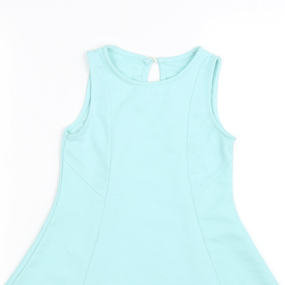 girl london Girls Green Striped  Fit & Flare  Size 7-8 Years