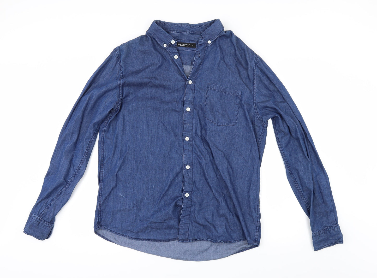 Mens UK Size L Cedar Wood State Blue  Button-Up Long Sleeve Casual Shirt