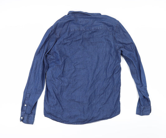 Mens UK Size L Cedar Wood State Blue  Button-Up Long Sleeve Casual Shirt