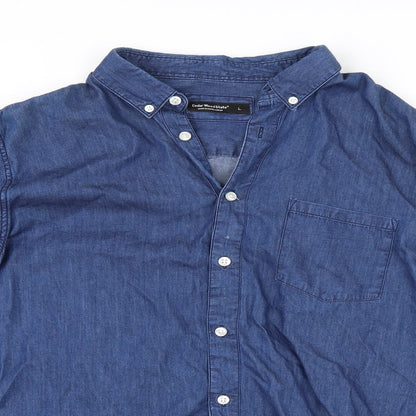 Mens UK Size L Cedar Wood State Blue  Button-Up Long Sleeve Casual Shirt
