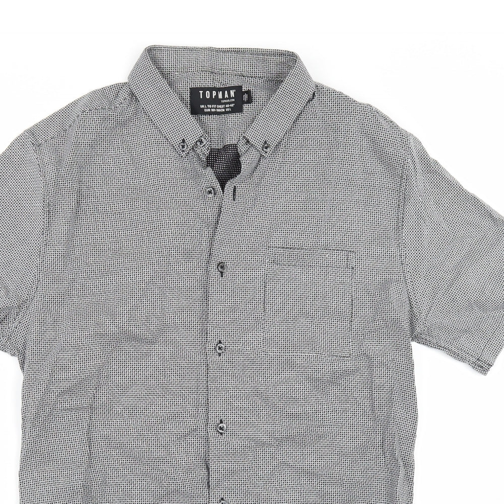 Topman Mens Blue Check   Button-Up Size L