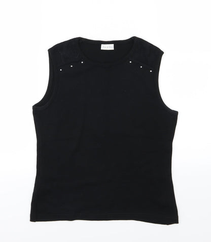 Womens UK Size 12 Joie De Vivre Black Basic Tank