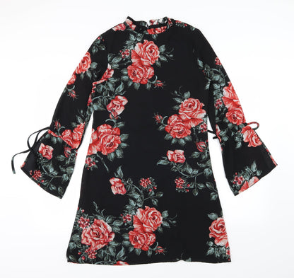 Peacocks Womens Black Floral Chiffon A-Line  Size 8