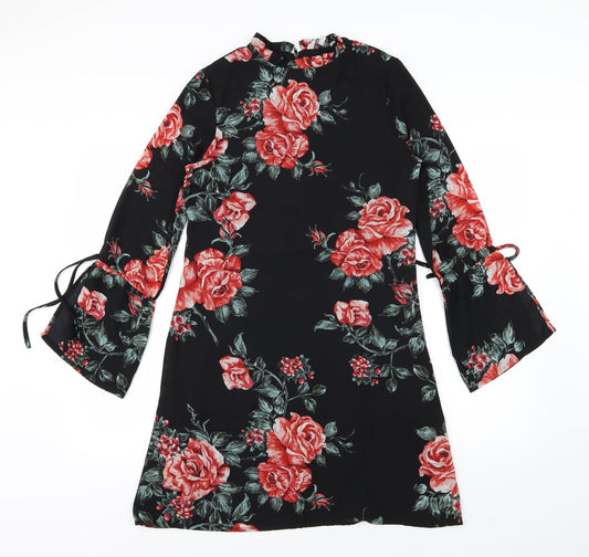 Peacocks Womens Black Floral Chiffon A-Line  Size 8