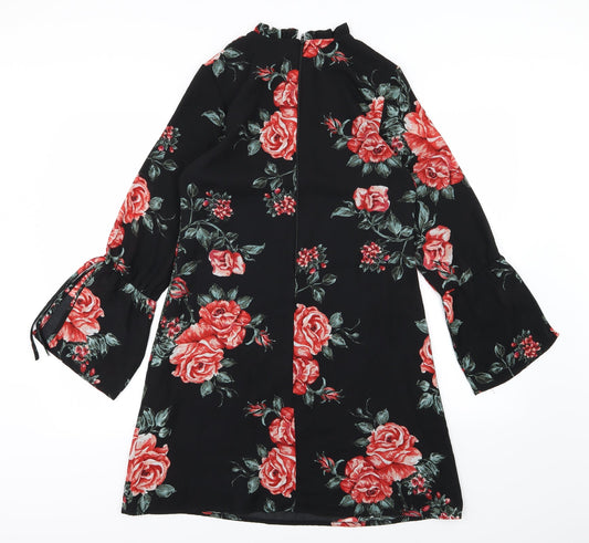 Peacocks Womens Black Floral Chiffon A-Line  Size 8